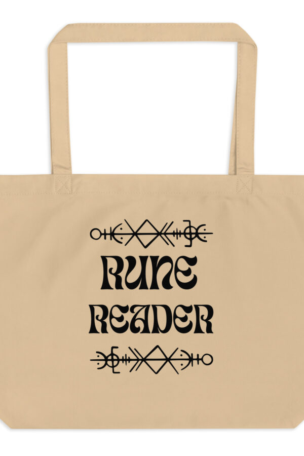 Rune Reader Black Script Large organic tote bag